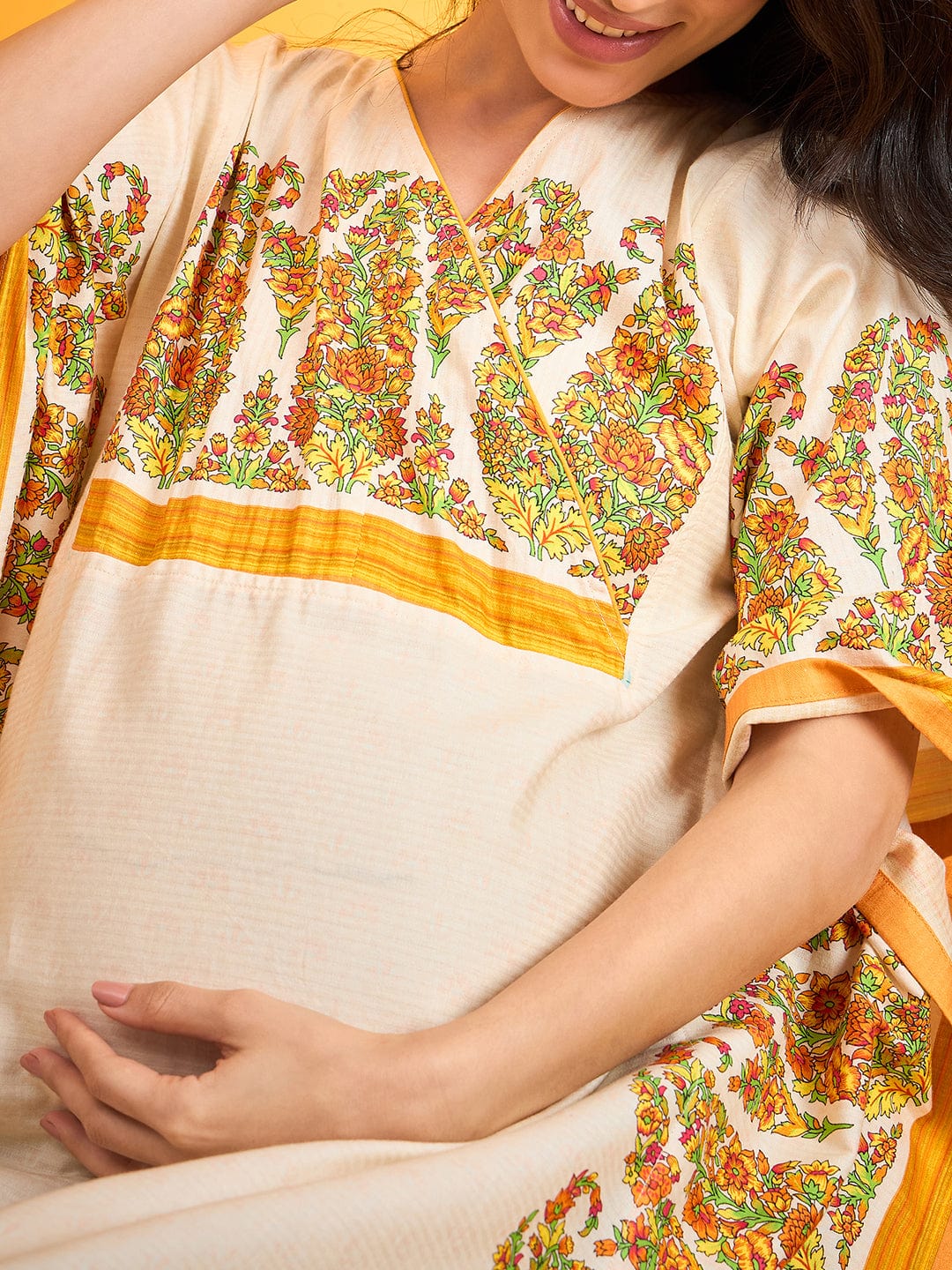 The Kaftan Company Nightdress Beige Paisley Maternity Lounge Dress
