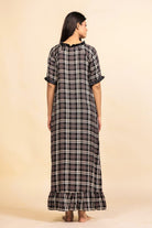 The Kaftan Company Nightdress Black and White Checked Viscose Nighty with Ruffled Trim