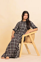 The Kaftan Company Nightdress Black and White Checked Viscose Nighty with Ruffled Trim