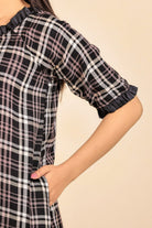 The Kaftan Company Nightdress Black and White Checked Viscose Nighty with Ruffled Trim