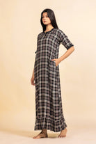 The Kaftan Company Nightdress Black and White Checked Viscose Nighty with Ruffled Trim