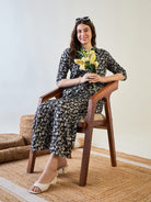 The Kaftan Company Nightdress Black and White Floral Button Down Night Dress