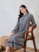 The Kaftan Company Nightdress Black and White Gingham Cotton Sleep Shirt