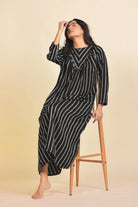 The Kaftan Company Nightdress Black and White Vertical Striped Cotton Nighty