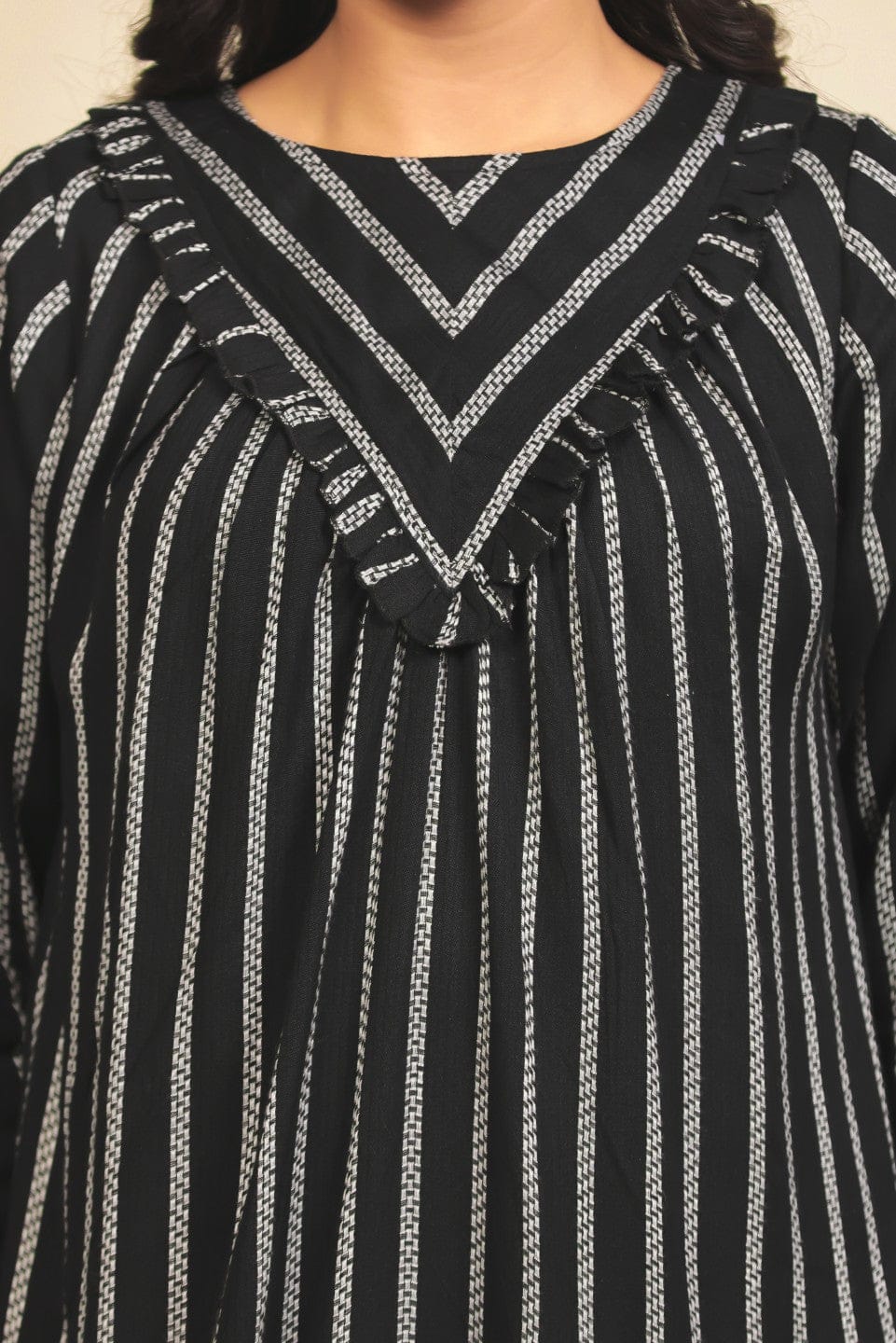 The Kaftan Company Nightdress Black and White Vertical Striped Cotton Nighty