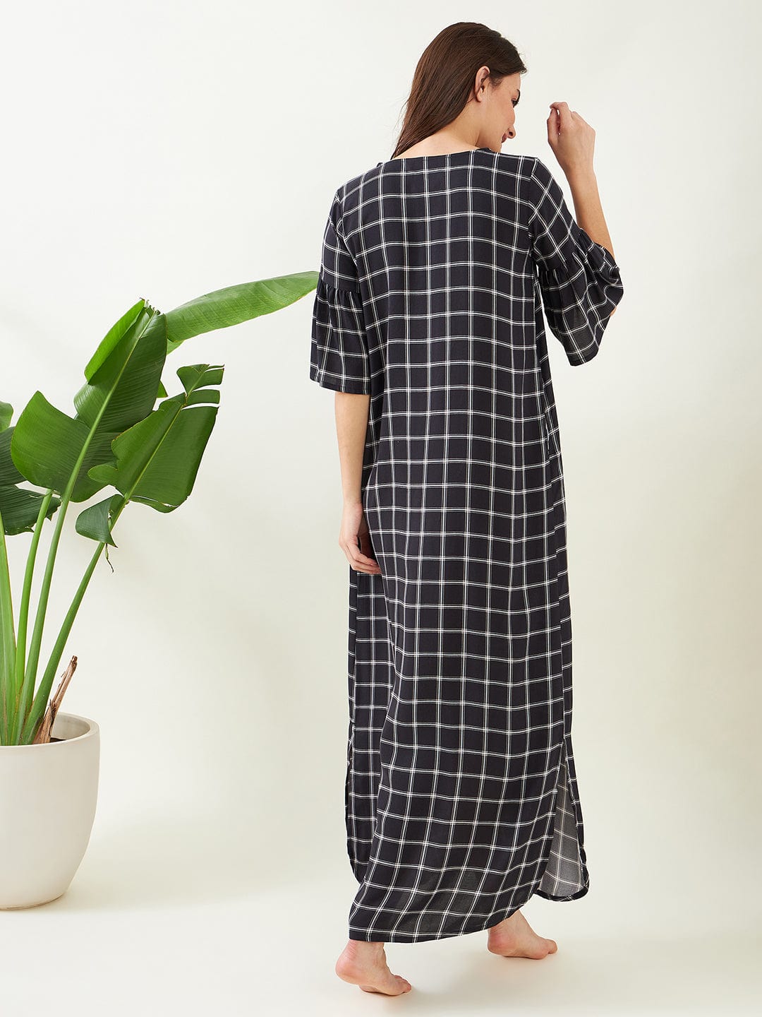 The Kaftan Company Nightdress Black Checks Nightdress