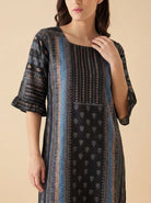 The Kaftan Company Nightdress Black Ethnic Print Nightdress with Ruffle Sleeves and Eye Mask