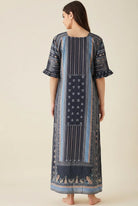 The Kaftan Company Nightdress Black Ethnic Print Nightdress with Ruffle Sleeves and Eye Mask