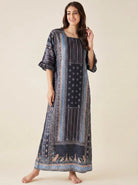 The Kaftan Company Nightdress Black Ethnic Print Nightdress with Ruffle Sleeves and Eye Mask