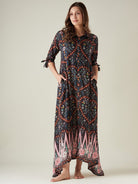 The Kaftan Company Nightdress Black Floral Button Down Lounge dress