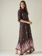 The Kaftan Company Nightdress Black Floral Button Down Lounge dress
