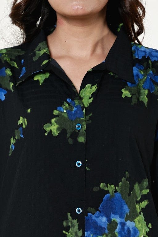 The Kaftan Company Nightdress Black Floral Textured Stretch Crepe Nightdress