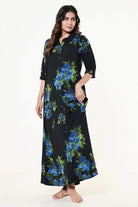 The Kaftan Company Nightdress Black Floral Textured Stretch Crepe Nightdress