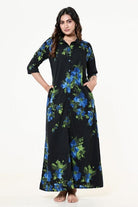 The Kaftan Company Nightdress Black Floral Textured Stretch Crepe Nightdress