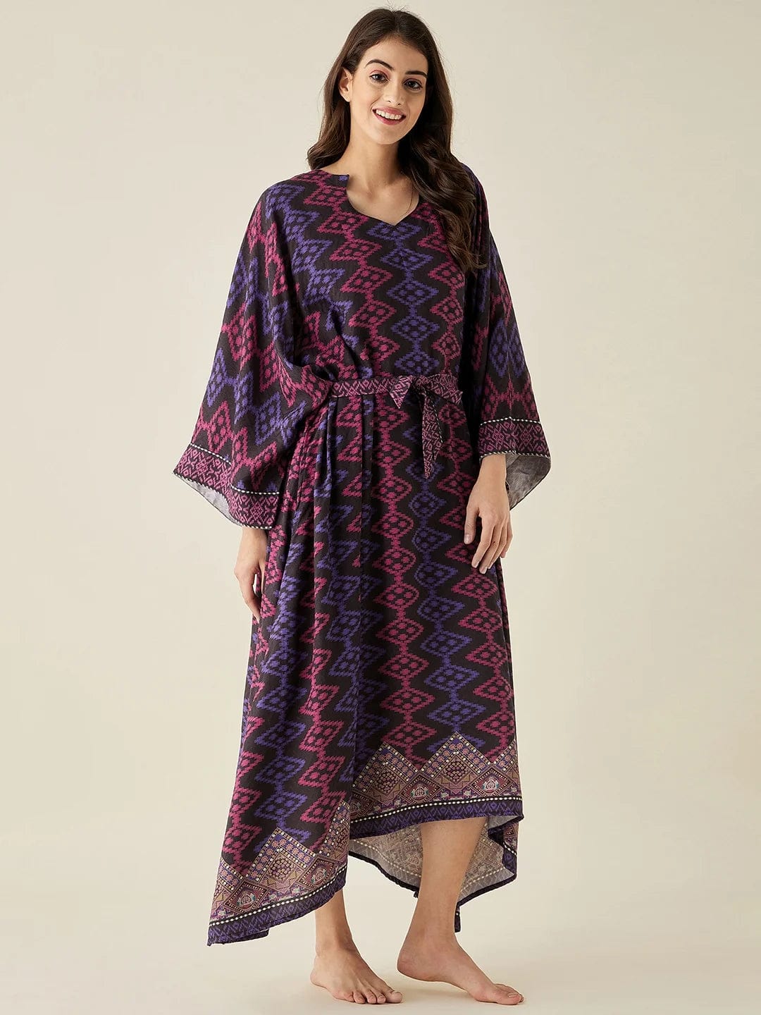 The Kaftan Company Nightdress Black Geometric Modal Lounge Dress