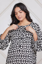 The Kaftan Company Nightdress Black Ikat Maternity Nursing Dress