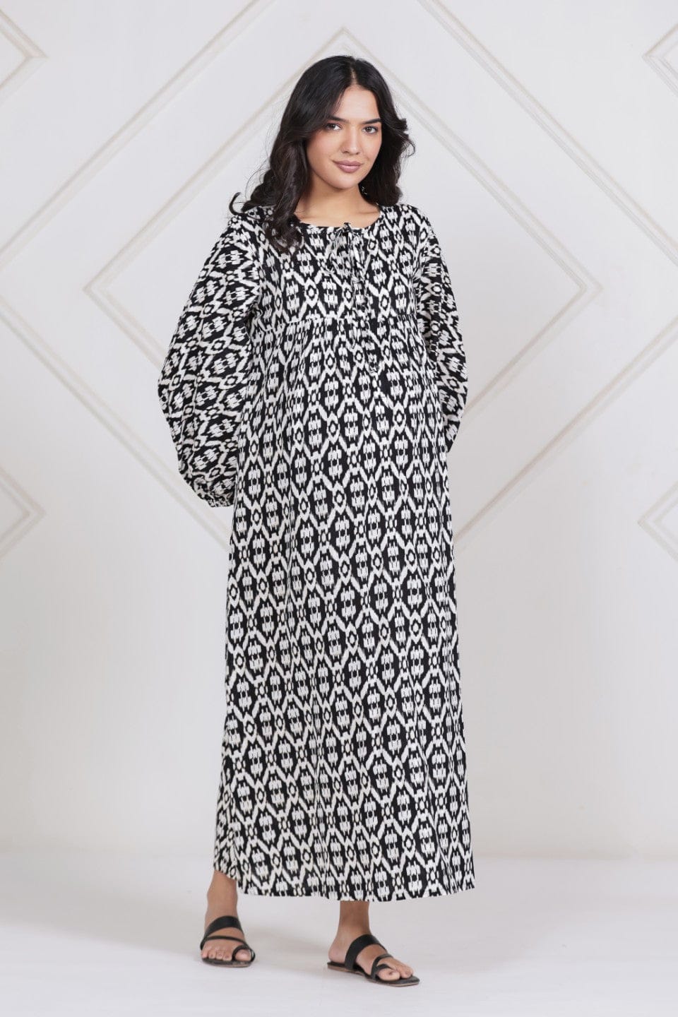 black white maternity dress Black Ikat Maternity Nursing Dress S