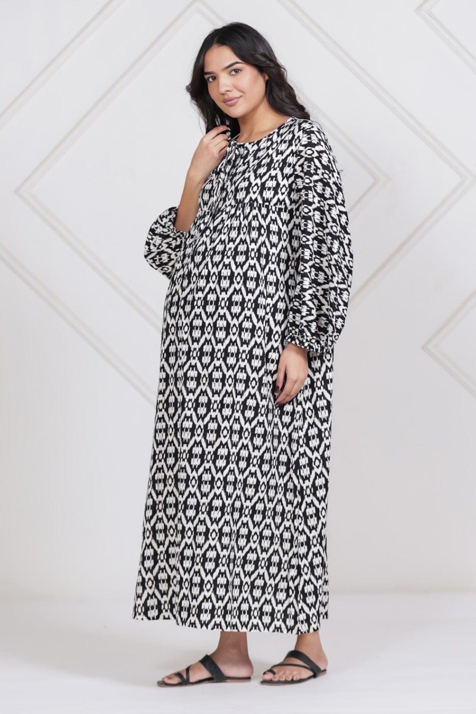 The Kaftan Company Nightdress Black Ikat Maternity Nursing Dress