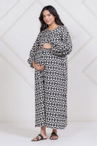 The Kaftan Company Nightdress Black Ikat Maternity Nursing Dress