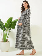 The Kaftan Company Nightdress Black Ikat Maternity Nursing Dress