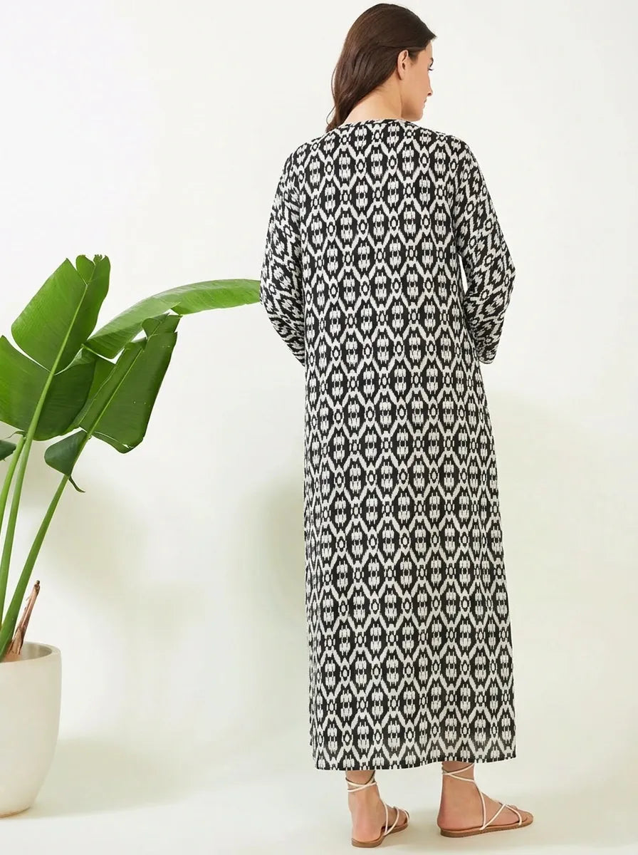 The Kaftan Company Nightdress Black Ikat Maternity Nursing Dress