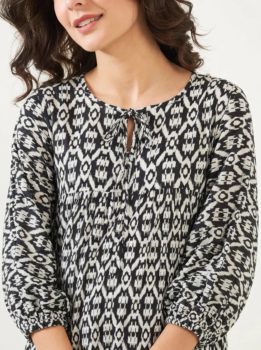 The Kaftan Company Nightdress Black Ikat Maternity Nursing Dress