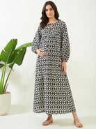 The Kaftan Company Nightdress Black Ikat Maternity Nursing Dress