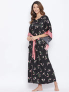 The Kaftan Company Nightdress Black Posy Satin Kaftan (Final Sale)