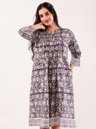The Kaftan Company Nightdress Black & White Floral Printed Cotton Nightdress