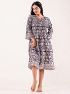 The Kaftan Company Nightdress Black & White Floral Printed Cotton Nightdress