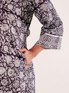 The Kaftan Company Nightdress Black & White Floral Printed Cotton Nightdress