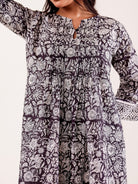 The Kaftan Company Nightdress Black & White Floral Printed Cotton Nightdress