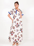 The Kaftan Company Nightdress Blue and White Cotton Floral Nightdress
