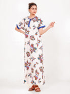 The Kaftan Company Nightdress Blue and White Cotton Floral Nightdress