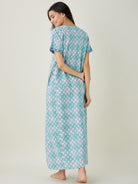 The Kaftan Company Nightdress Blue and White Tie dye embroidered Nightdress