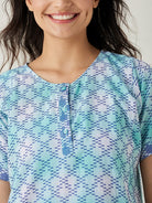 The Kaftan Company Nightdress Blue and White Tie dye embroidered Nightdress