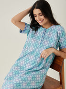 The Kaftan Company Nightdress Blue and White Tie dye embroidered Nightdress