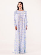 The Kaftan Company Nightdress Blue Daisy Printed Nightdress with Ruffle Detail