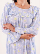 The Kaftan Company Nightdress Blue Daisy Printed Nightdress with Ruffle Detail