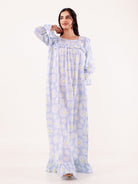 The Kaftan Company Nightdress Blue Daisy Printed Nightdress with Ruffle Detail