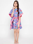 The Kaftan Company Nightdress Blue Doodled Flowers Kaftan Nightdress