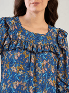 The Kaftan Company Nightdress Blue Floral and Butterfly Print Viscose Nightdress with Frill Hem