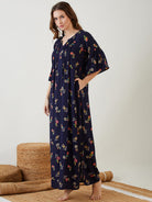 The Kaftan Company Nightdress Blue Floral Printed Nighty