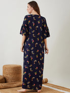 The Kaftan Company Nightdress Blue Floral Printed Nighty