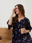 The Kaftan Company Nightdress Blue Floral Printed Nighty