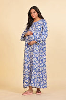 The Kaftan Company Nightdress Blue Floral Viscose Rayon Maternity Nightdress