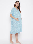 The Kaftan Company Nightdress Blue Floweret Maternity Nightdress - (Clearance - Final Sale)