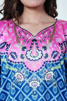 The Kaftan Company Nightdress Blue & Pink Printed Satin Nightdress with Pockets