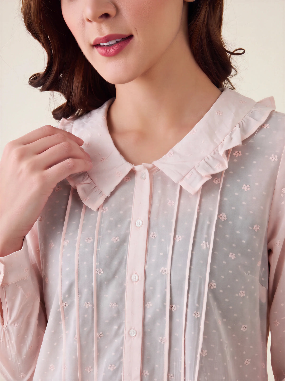 The Kaftan Company Nightdress Blush Pink Nightdress with Ruffle Collar and Lace Hem