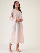 The Kaftan Company Nightdress Blush Pink Nightdress with Ruffle Collar and Lace Hem